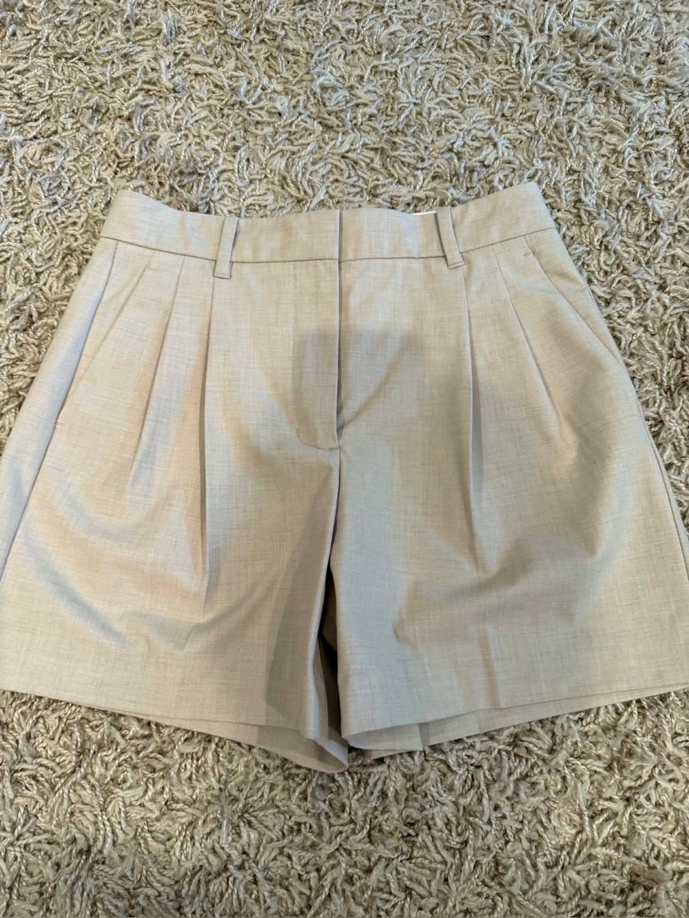 Aritzia Cream High-Waist Pleated Bermuda Shorts